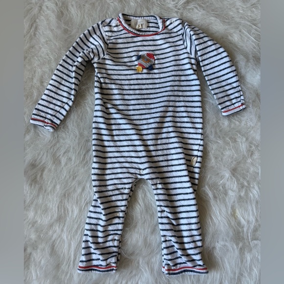 Cozy Striped Navy and White Jumpsuit - Picture 1 of 3